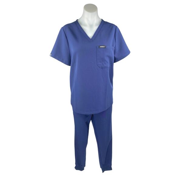 Jaanuu Women's Blue Short Sleeve Pocket Medical Scrub Pants 2 Pc Set Size M - Picture 1 of 5
